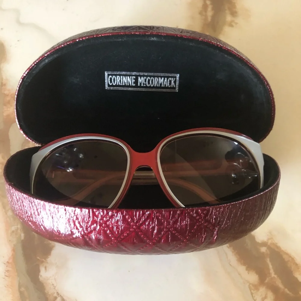 Corinne McCormick, burgundy and silver sunglasses with burgundy sunglasses case - Picture 5 of 9